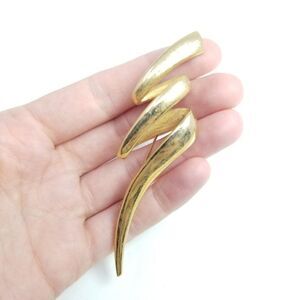 Vintage Gold Tone Zig Zag Brooch, Long Lapel Pin, Retro 80s Design